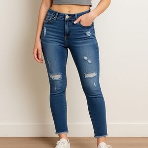 GOGO Distressed Cropped Jeans – Medium Blue, Size 3